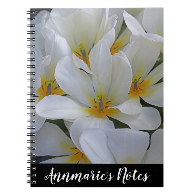 Cuaderno Notas personales de las flores blancas y amarillas (Frente)