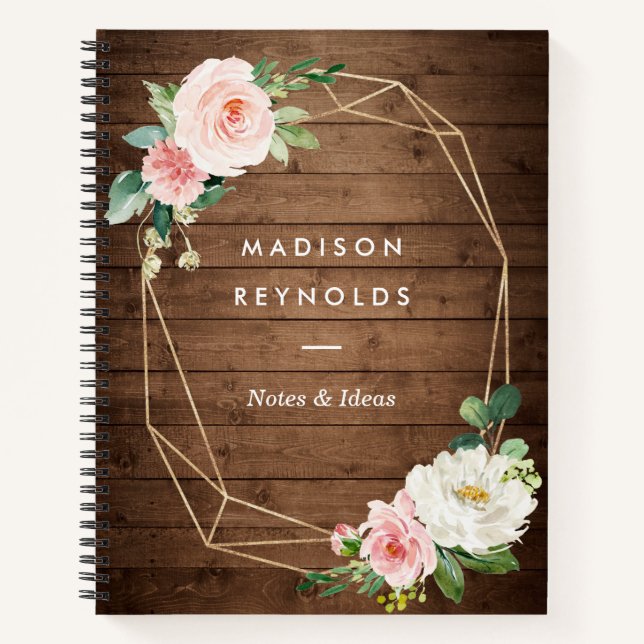 Cuaderno Notas personales de Rustic Wood Geometric Rubor Fl (Anverso)