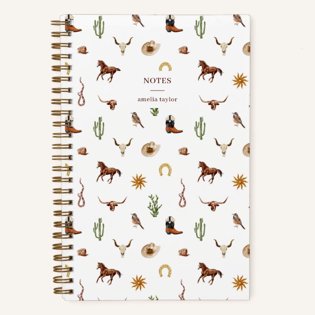 Cuaderno Notas personalizadas de vaquera occidental al acua (Anverso)