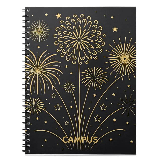 Cuaderno Notas Premium de Midnight Gold Fireworks (Frente)