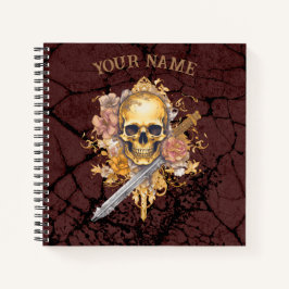 Cuaderno notebook de cráneo dorado