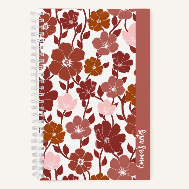 Cuaderno notebook de espiral floral rosa y naranja | cuader (Anverso)