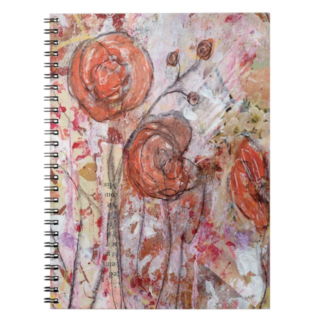 Cuaderno Notebook featuring mixed media floral art. (Frente)