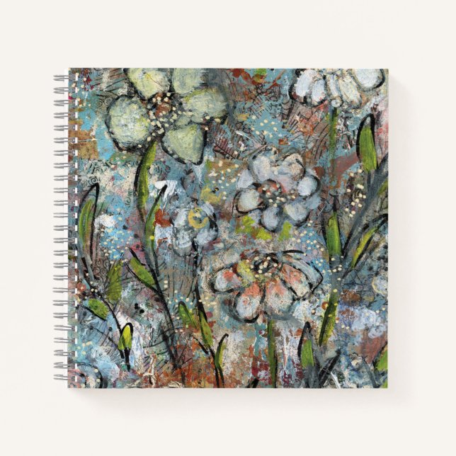 Cuaderno Notebook featuring mixed media floral artwork  (Anverso)