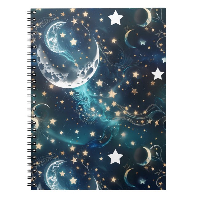 Cuaderno Notebook – Luxury Icy Blue Celestial Moon Phases (Frente)