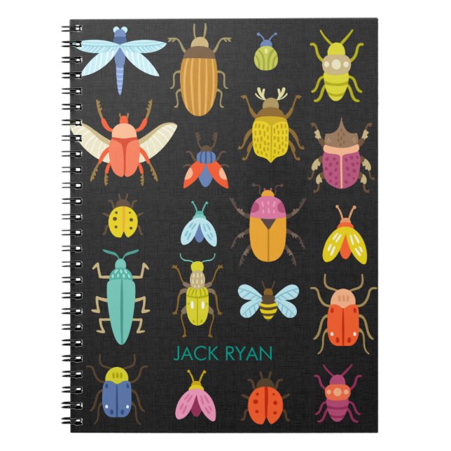 CUADERNO NOTEBOOK PERSONALIZADO INSECT BUGS BLACK LINEN (Frente)