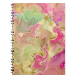 Cuaderno notebook rosa, dorado, de tinta de mármol verde