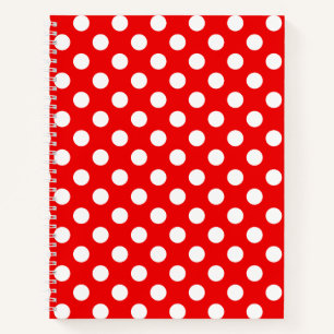 Cuaderno Notorio rojo llamativo con grandes puntos de polka