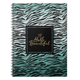 Cuaderno Novedoso color negro de cebra dorado Hola bello