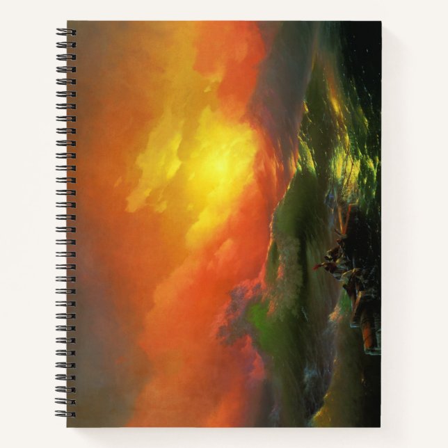 Cuaderno Novena Ola (mar de tormenta con atardecer rojo) (Anverso)