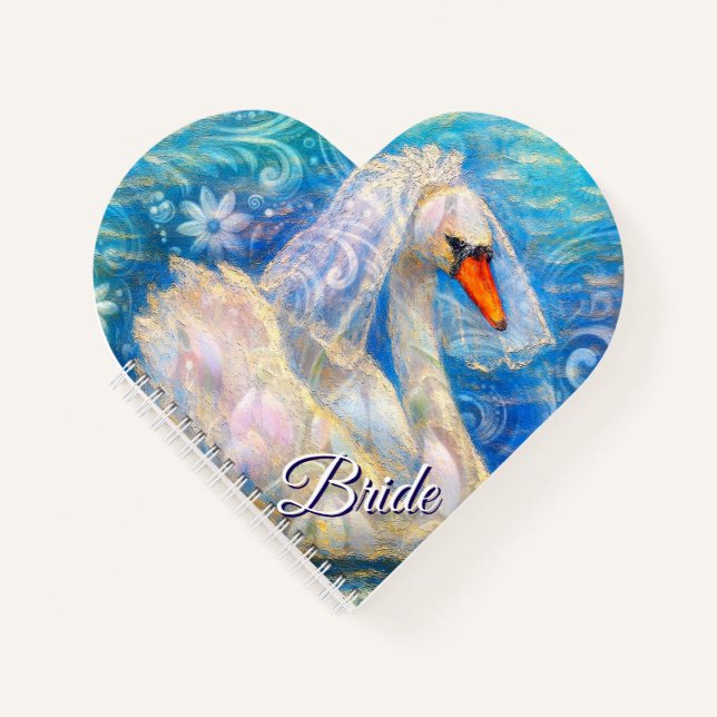 Cuaderno Novia cisne con velo en agua azul blanco personali (Anverso)