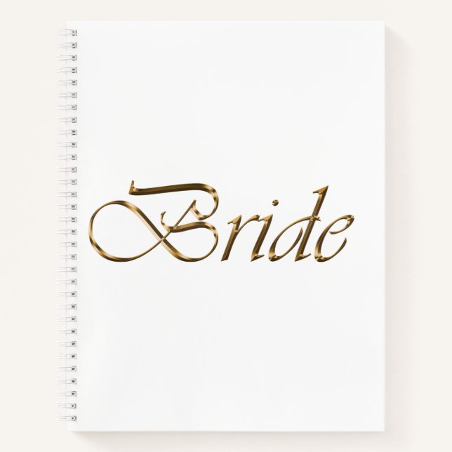 Cuaderno Novia, guión dorado elegante moda boda blanco (Anverso)