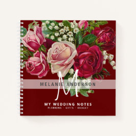 Cuaderno Novia Monograma Boda de planeamiento de rosas rosa