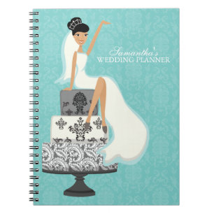 Cuaderno Novia oscura haitiana en pastel Boda {aqua}