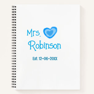 Cuaderno Novia por Mrs agregar nombre fecha corazón azul ac