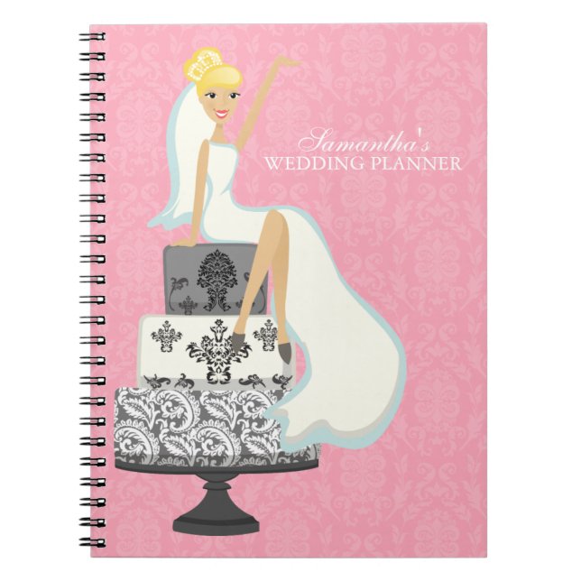 Cuaderno Novia rubia sobre pastel Boda {rosa} (Frente)