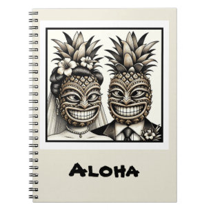 Cuaderno Novia y Novio Cabeza de Tiki de Piña Aloha Boda 