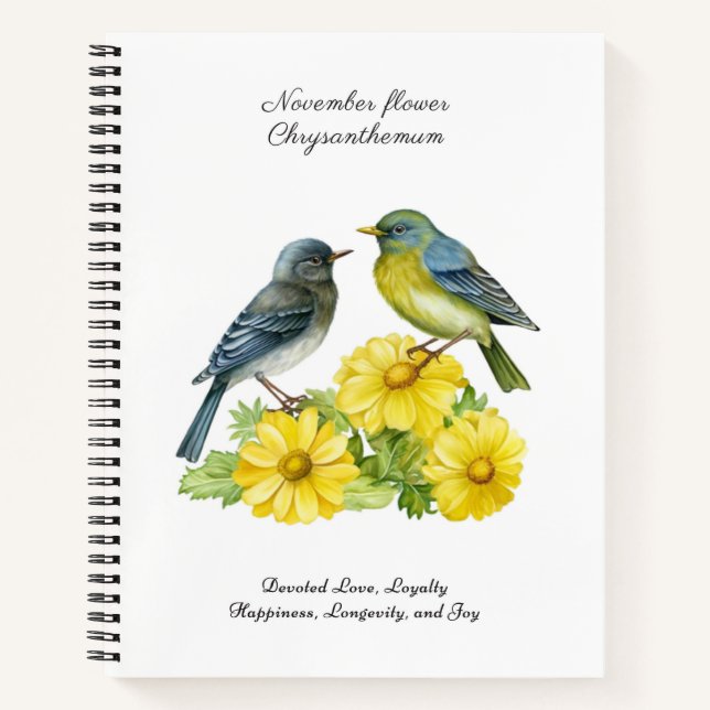 Cuaderno Noviembre Mes de Nacimiento Flor Crisantemo Aves (Anverso)