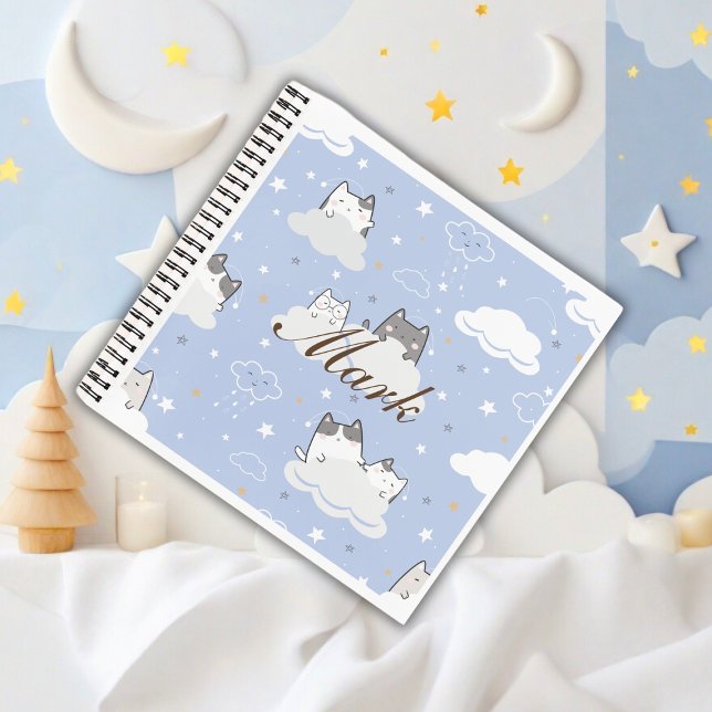 Cuaderno Nube de gatitos de patrón azul lindo (Subido por el creador)