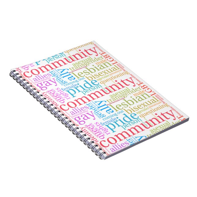 Cuaderno nube de palabras de la comunidad LGBTQ+ arcoíris d (Lado Derecho)