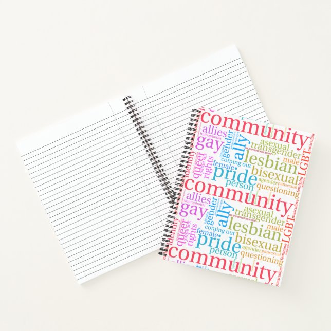 Cuaderno nube de palabras de la comunidad LGBTQ+ arcoíris d (Interior)