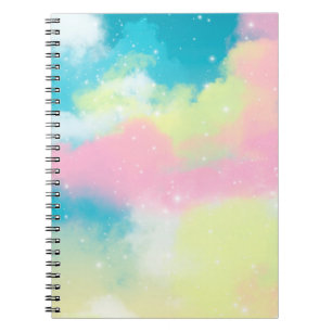 Cuaderno Nubes arcoiris estrellas brillantes purpurinas