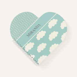 Cuaderno Nubes de polka puntos verdes tu nombre Pastel
