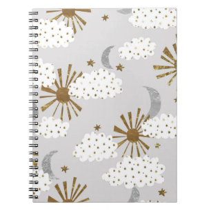 Cuaderno Nubes, sol y luna, patrón minimalista.