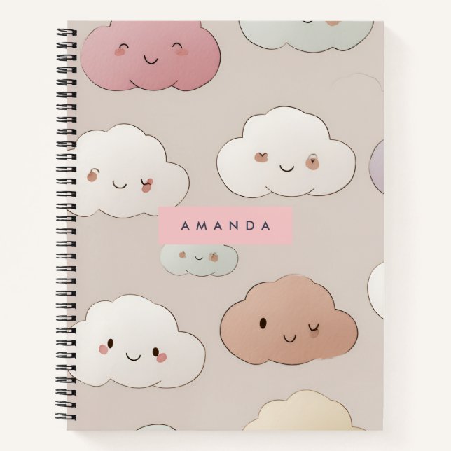 Cuaderno Nubes sonrientes personalizadas de Kawaii Pastel (Anverso)