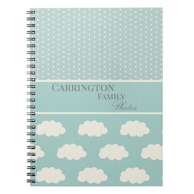 Cuaderno Nubes tu nombre Polka puntos verdes (Frente)