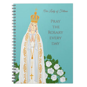 Cuaderno Nuestra Señora de Fátima y rosas blancas