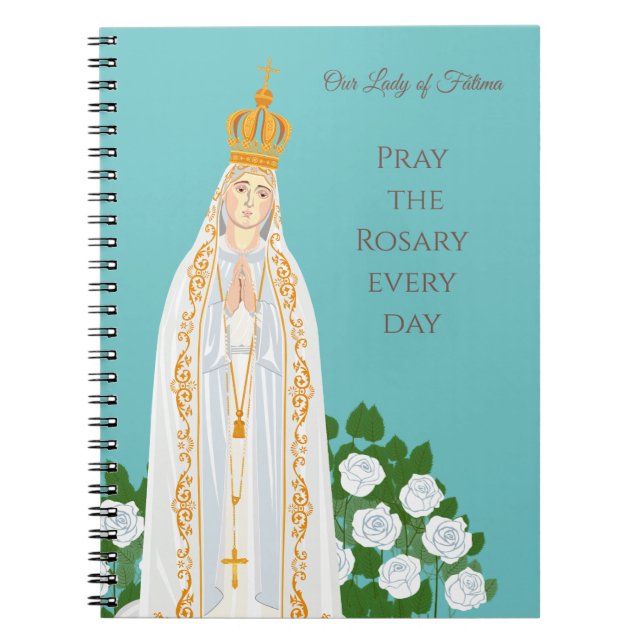 Cuaderno Nuestra Señora de Fátima y rosas blancas (Frente)