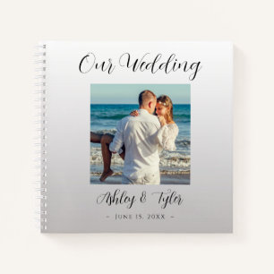 Cuaderno Nuestro Boda, gradiente plateado, nombres, fecha y