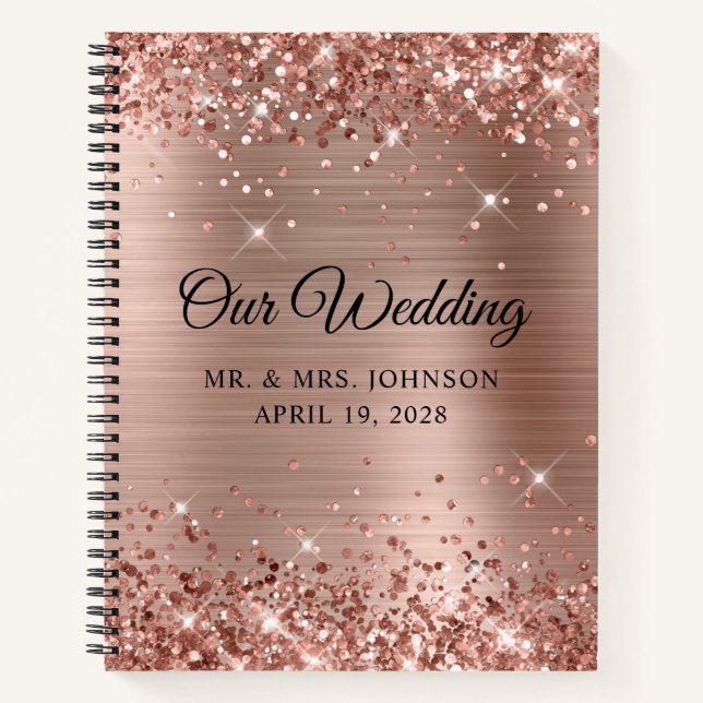 Cuaderno Nuestro Invitado de Boda de Oro Rosa Brillante (Anverso)