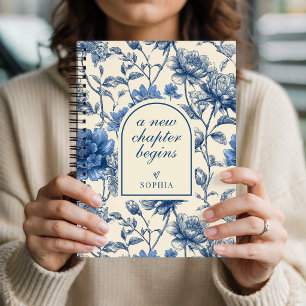 Cuaderno Nueva Mamá   Boda   Floral de Toile Azul con Nombr