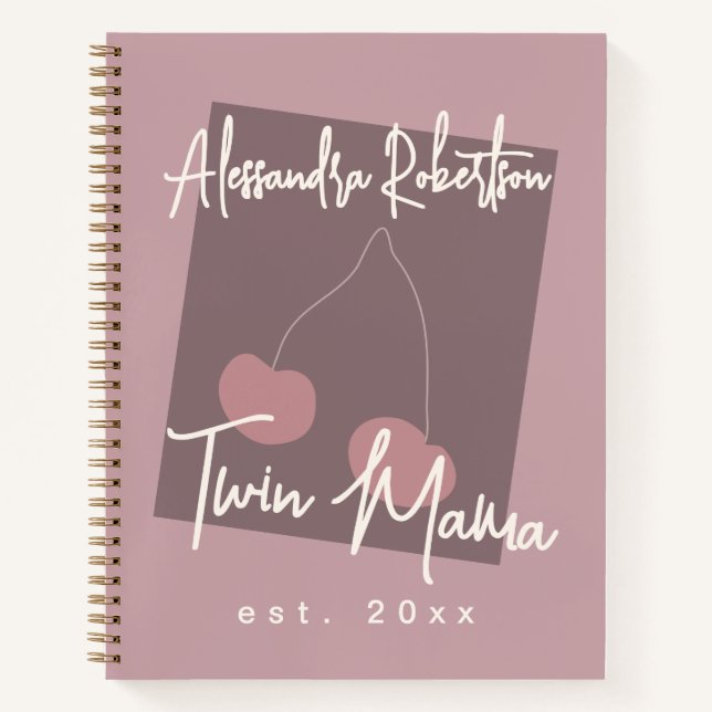 Cuaderno Nueva Mamá de Gemelos Personalizada Rosa Polvorien (Anverso)