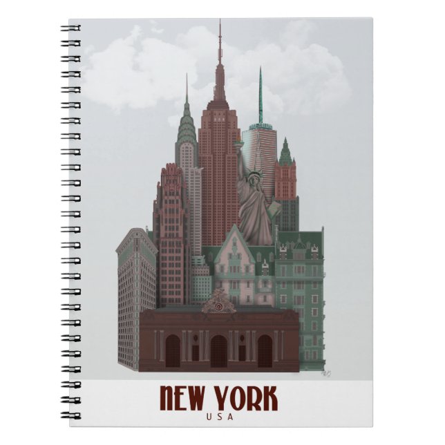 Cuaderno Nueva York en nubes - rojo oscuro y verde (Frente)