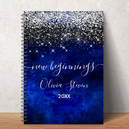 Cuaderno Nuevos comienzos azul real falso brillo grande