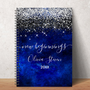 Cuaderno Nuevos comienzos azul real falso brillo grande