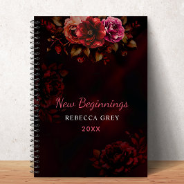 Cuaderno Nuevos comienzos floral rojo oscuro negro
