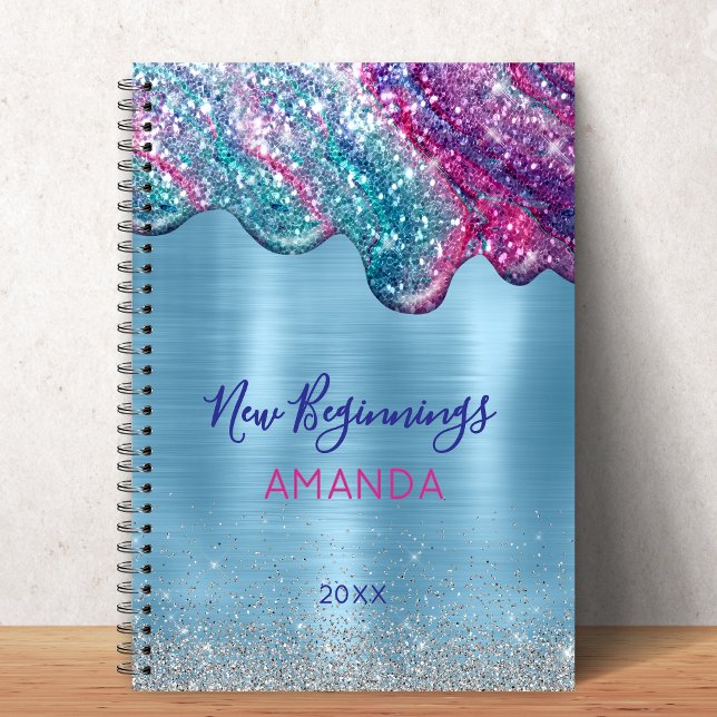 Cuaderno Nuevos comienzos monograma con gotas azul polvorie (Subido por el creador)
