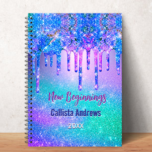 Cuaderno Nuevos comienzos monograma con gotas de brillo omb