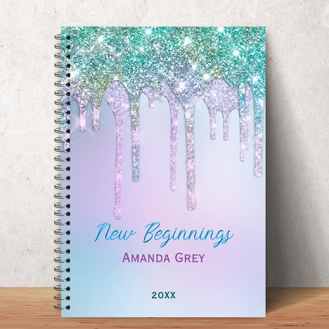 Cuaderno Nuevos comienzos Monograma de gotas de aqua turque (Subido por el creador)