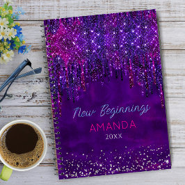 Cuaderno Nuevos comienzos Morado falso brillo Gotas grande