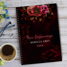 Nuevos comienzos rojo oscuro negro floral grande