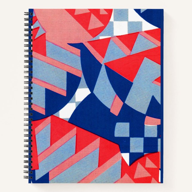 Cuaderno número 1 de impresión abstracta en rojo y azul (Anverso)