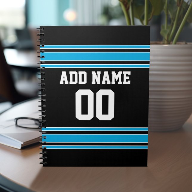 Cuaderno Número de nombre personalizado de Jersey de Black  (Personalized notebook with Sports Jersey Football Design - Custom Name and Other Text)