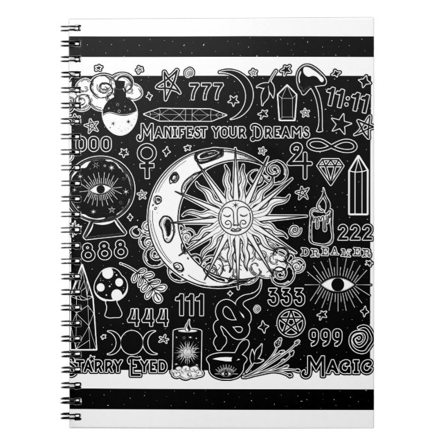 Cuaderno Numerología Afortunada Manifestando Magia Blanco y (Frente)