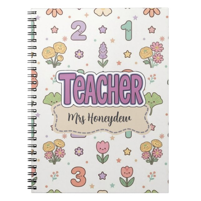 Cuaderno Números Morados Patrón de Maestra Escuela  (Frente)