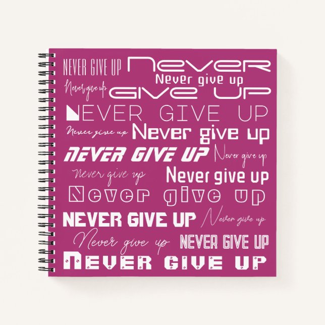 Cuaderno "Nunca te rindas" inspirador sobre el brillante pú (Anverso)